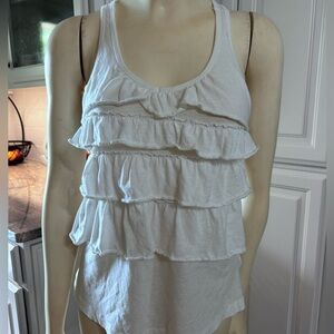 Aeropostale White Asymmetrical Ruffled Tank Top